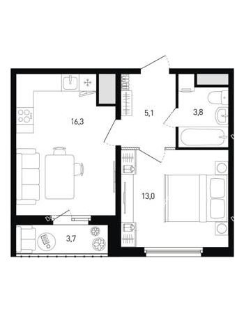 1 комнатная квартира 40,1 м² в ЖК Левенцовка парк, дом Корпус 8-10.2