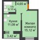 1 комнатная квартира 37,68 м² в ЖК Светлоград, дом Литер 15 - планировка