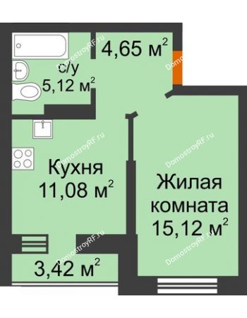 1 комнатная квартира 37,68 м² в ЖК Светлоград, дом Литер 15
