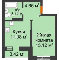 1 комнатная квартира 37,68 м² в ЖК Светлоград, дом Литер 15 - планировка