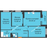 3 комнатная квартира 86,9 м² в ЖК Вересаево, дом Литер 16/1 - планировка