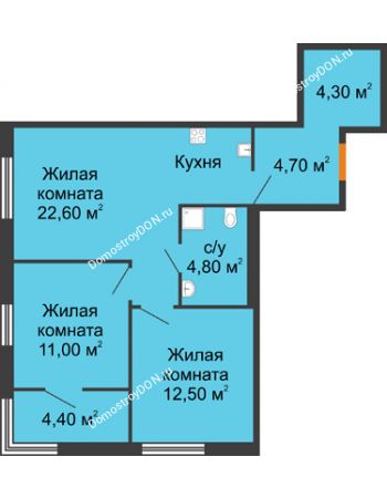 3 комнатная квартира 62,1 м² - ЖК Островский
