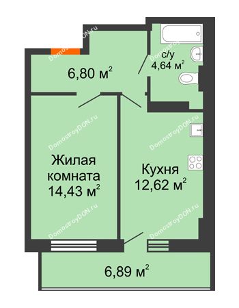1 комнатная квартира 40,56 м² в ЖК Свобода, дом №2