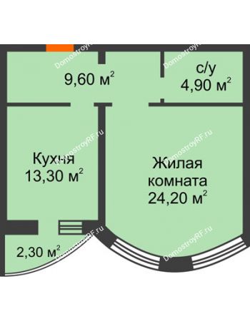 1 комнатная квартира 52 м² - ЖК по ул. Циолковского