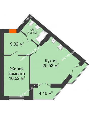 1 комнатная квартира 58,72 м² в ЖК Измаильский парк, дом № 3
