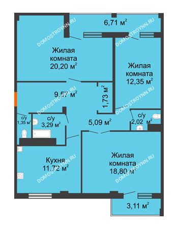 3 комнатная квартира 90,41 м² - Жилой дом: г. Арзамас, ул. Матросова, д. 13