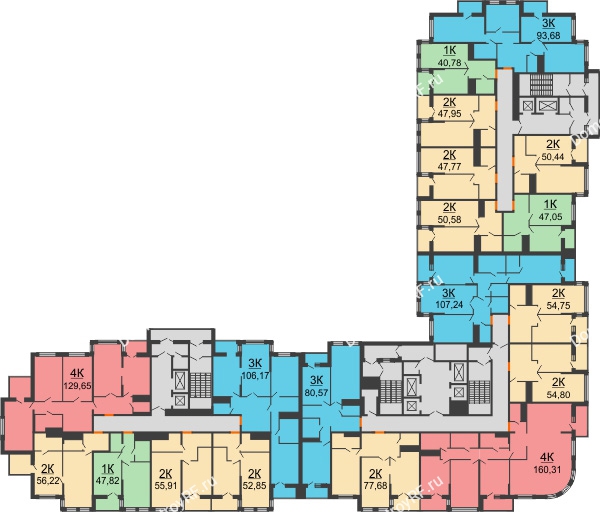 Планировка 10 этажа в доме корпус А, блок-секция 1,2,3 в ЖК Столичный