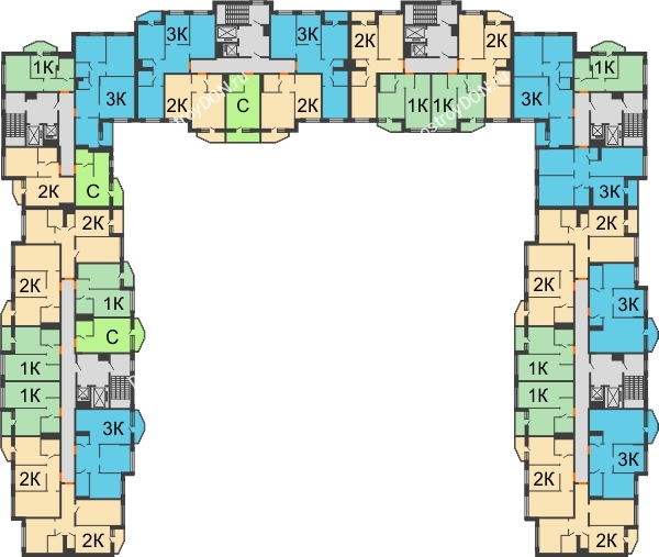 Планировка 2 этажа в доме Корпус 5-7 (Монолит) в ЖК 5 Элемент (Пятый Элемент)