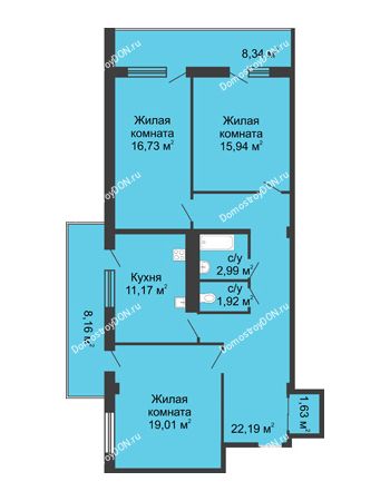 3 комнатная квартира 99,83 м² в  ЖК РИИЖТский Уют, дом Секция 1-2