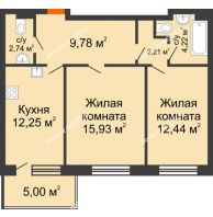 2 комнатная квартира 64,57 м² в ЖК Гвардейский 3.0, дом Секция 1 - планировка