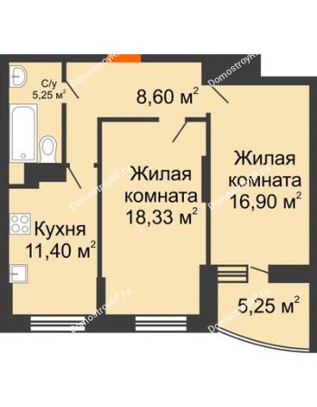 2 комнатная квартира 63,1 м² в ЖК Россинский парк, дом Литер 2