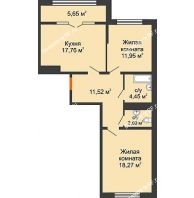 2 комнатная квартира 68,2 м² в ЖК Сердце, дом 1 - планировка