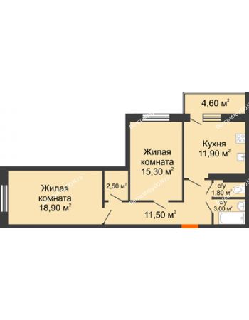 2 комнатная квартира 68,4 м² в ЖК Я, дом  Литер 2
