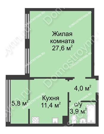 1 комнатная квартира 52,8 м² в ЖК Славянский квартал, дом № 5а, 7