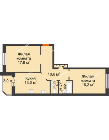 2 комнатная квартира 66,3 м² в ЖК Острова, дом 4 этап (второе пятно застройки)