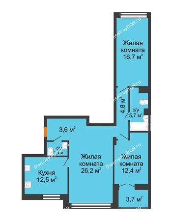 3 комнатная квартира 86,2 м² - ЖК Дом на 17-й Линии, 3