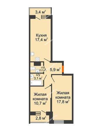 2 комнатная квартира 60,2 м² в ЖК Парк Победы, дом Литер 2