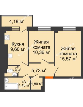 2 комнатная квартира 52,9 м² в ЖК Горизонт, дом № 2