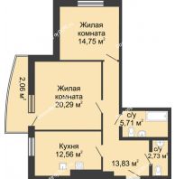 2 комнатная квартира 76,7 м² в ЖК Тихий Дон, дом № 3 - планировка
