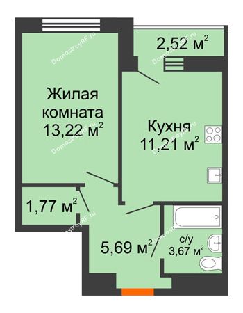 1 комнатная квартира 36,82 м² в ЖК Журавли, дом №2