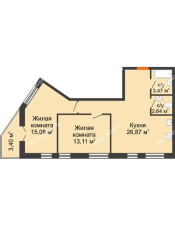 2 комнатная квартира 64,57 м² - ЖК Пушкин