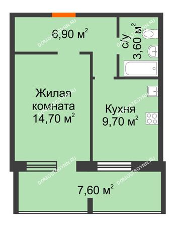1 комнатная квартира 38,7 м² в ЖК Удачный 2, дом № 1