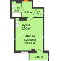 Студия 37,26 м² в ЖК Сокол на Оганова, дом Литер 1 - планировка