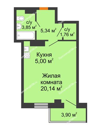 Студия 37,26 м² в ЖК Сокол на Оганова, дом Литер 1