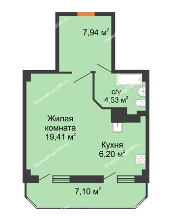 1 комнатная квартира 45,48 м² - ЖК Гармония