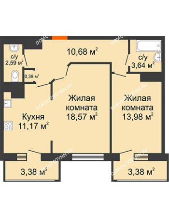 2 комнатная квартира 67,73 м² в ЖК Покровский, дом № 1