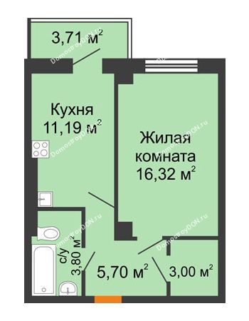 1 комнатная квартира 41,12 м² в ЖК Сокол на Оганова, дом Литер 6