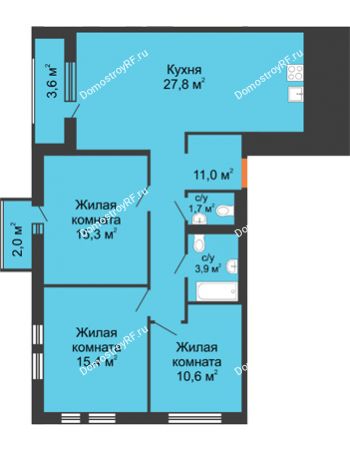3 комнатная квартира 88,1 м² в ЖК Озерный парк, дом Корпус 1Б