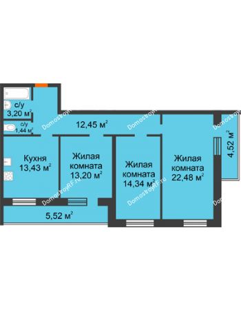 3 комнатная квартира 91,58 м² - ЖК Дом на Троицкой