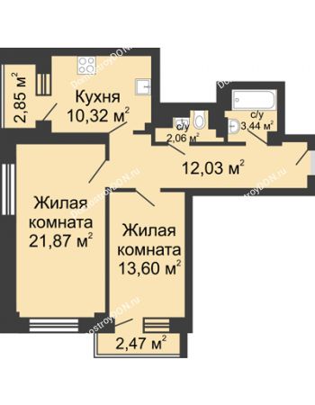 2 комнатная квартира 68,64 м² - ЖК Юбилейный