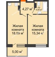 2 комнатная квартира 47,64 м² в ЖК Гвардейский 3.0, дом Секция 1 - планировка