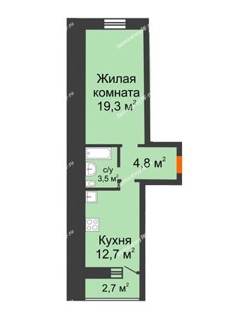 1 комнатная квартира 41,7 м² в ЖК Видный, дом № 2