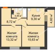 2 комнатная квартира 56,03 м² в ЖК Гвардейский 3.0, дом Секция 1 - планировка