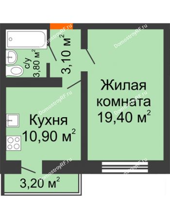 1 комнатная квартира 38,2 м² в ЖК Озерки	, дом Позиция 14