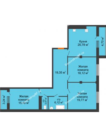 3 комнатная квартира 106,7 м² в ЖК 120 квартал, дом 2 очередь