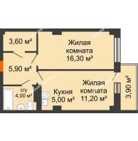 2 комнатная квартира 47,3 м² в ЖК Сокол Градъ, дом Литер 3 - планировка