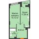 1 комнатная квартира 39,64 м² в ЖК Рубин, дом Литер 3 - планировка