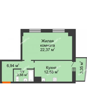 1 комнатная квартира 49,12 м² в ЖК Нива, дом №37