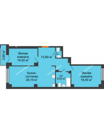 3 комнатная квартира 86,7 м² - ЖК Гагарин