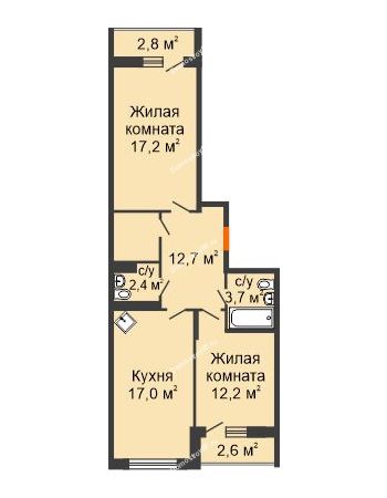 2 комнатная квартира 70,64 м² в Макрорайон Амград, дом № 4