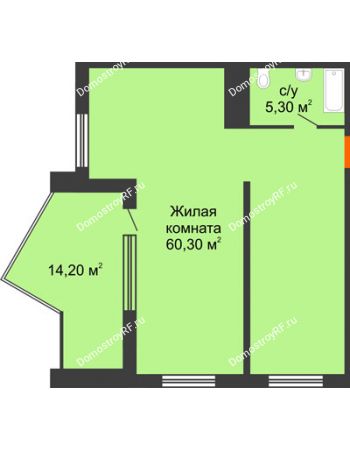 1 комнатная квартира 72,7 м² в ЖК Элегант, дом Литер 9