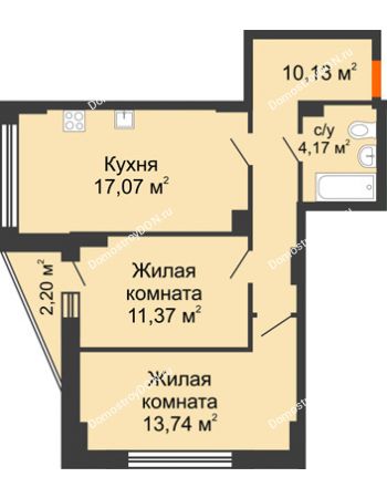 2 комнатная квартира 57,35 м² в ЖК Рубин, дом Литер 3