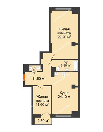 2 комнатная квартира 86 м² - ЖК Гагарин