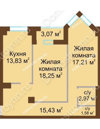 2 комнатная квартира 70,81 м² - ЖК Грани